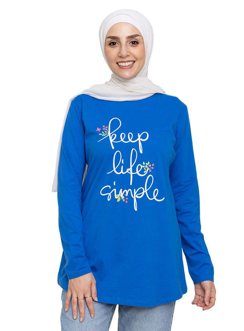 Royal Blue Printed Long - Sleeve Design 22 - Khotwh